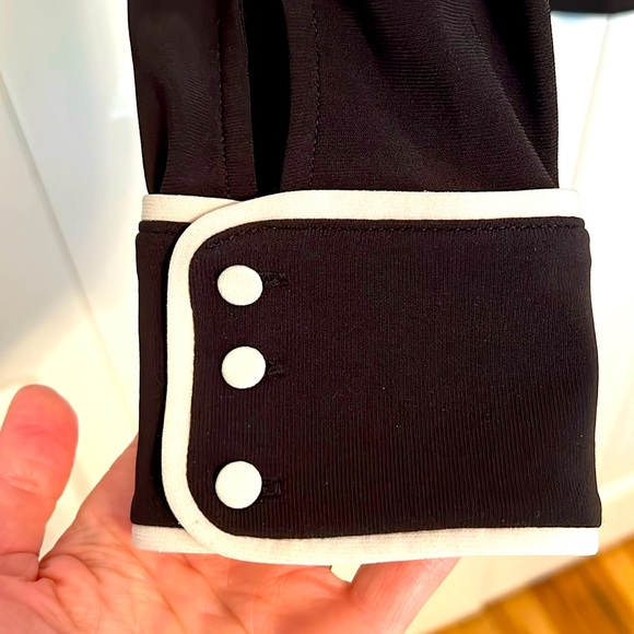 White House Black Market Black V-Neck Top with White Trim - Picture 2 of 5